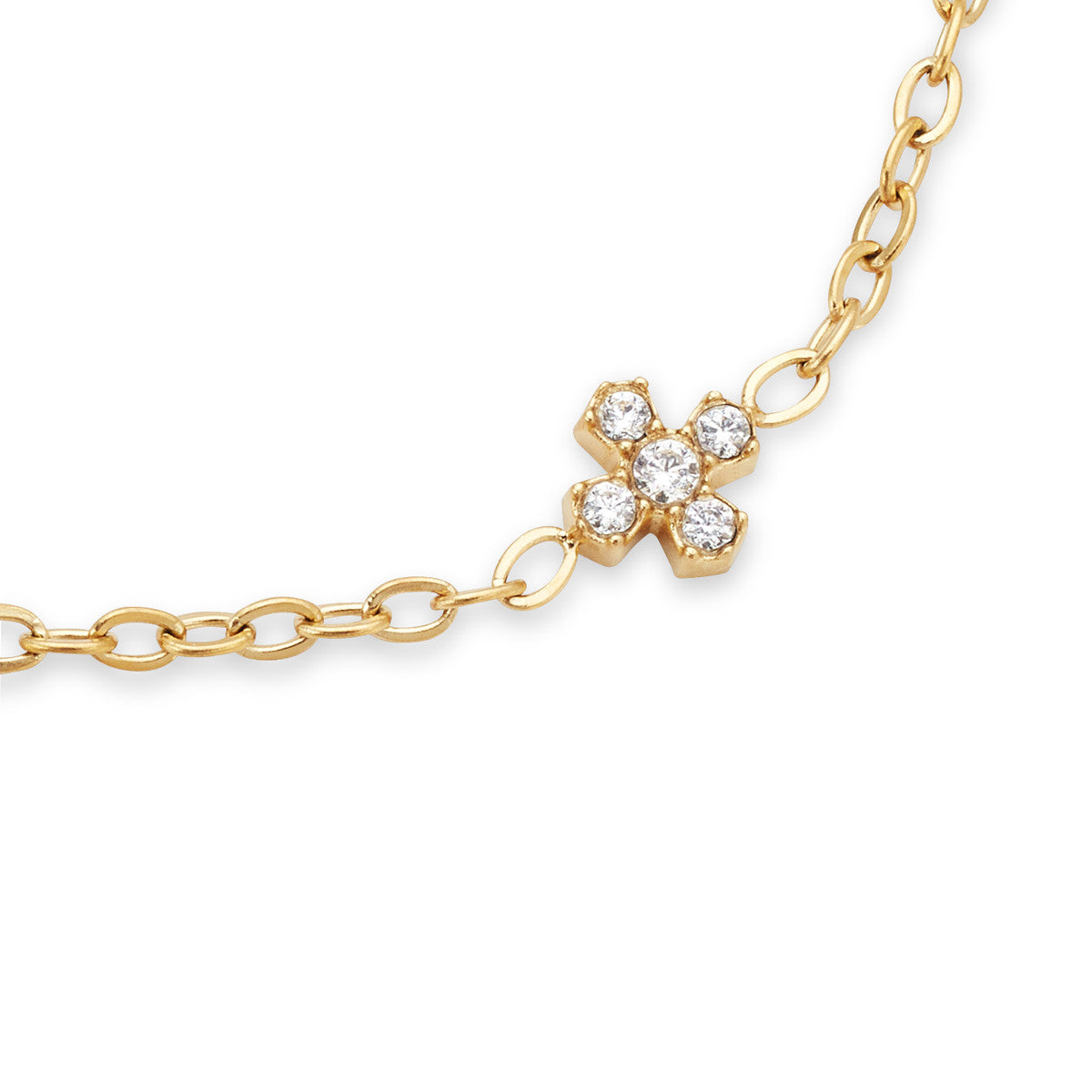 Over & Over 14K Gold Stainless Steel CZ Cross Station Bracelet