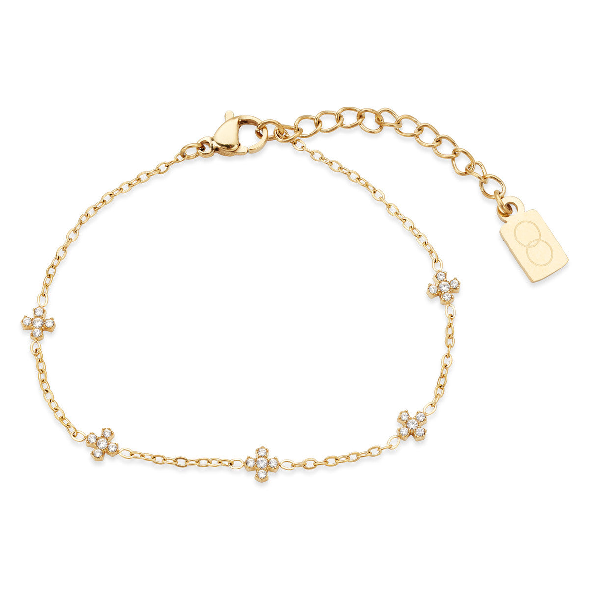 Over & Over 14K Gold Stainless Steel CZ Cross Station Bracelet