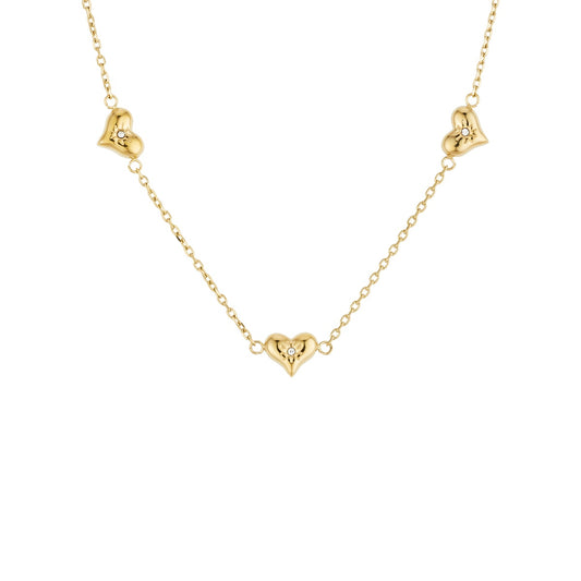 Over & Over 14k Gold Stainless Steel CZ Multi Heart Necklace