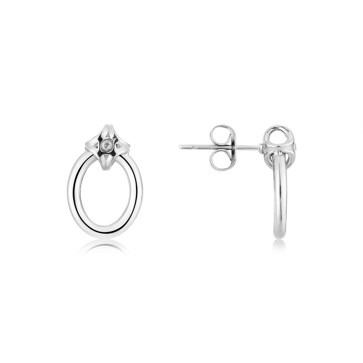 Over & Over Silver Stainless Steel CZ Knot Oval Studs