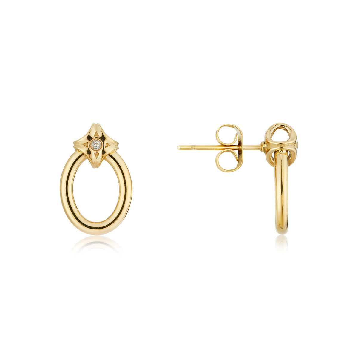 Over & Over 14K Gold Stainless Steel CZ Knot Oval Earrings