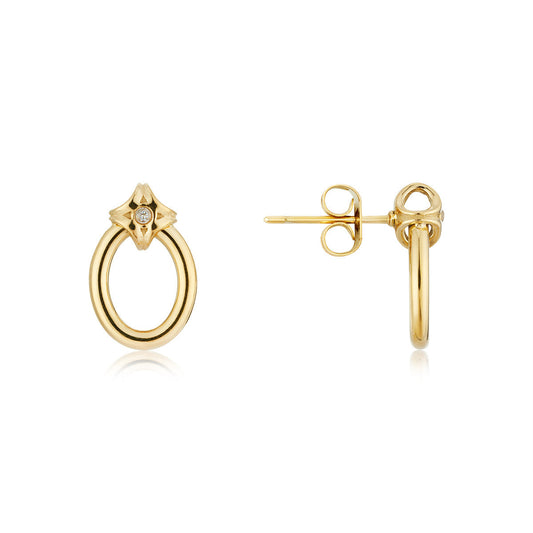 Over & Over 14K Gold Stainless Steel CZ Knot Oval Earrings