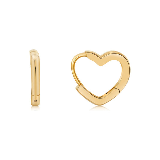 Over & Over 14k Gold Stainless Steel CZ Heart Huggie Earrings