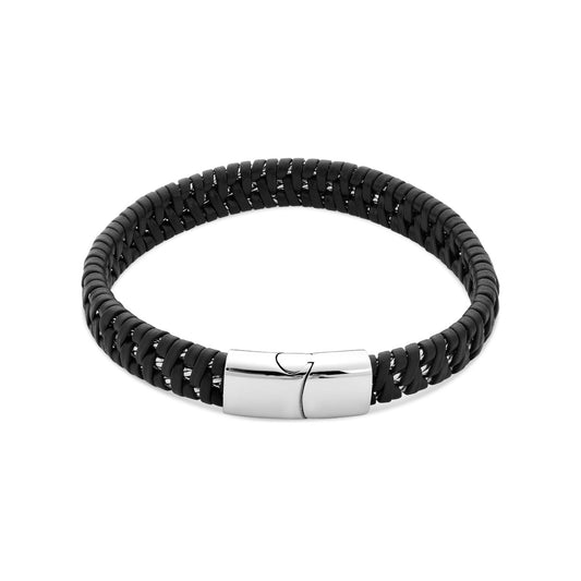 Over & Over Black Stainless Steel Men's Woven Steel Bracelet