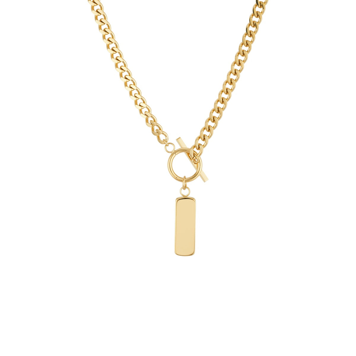 Over & Over 14k Gold Stainless Steel Men's Engravable T-Bar Necklace