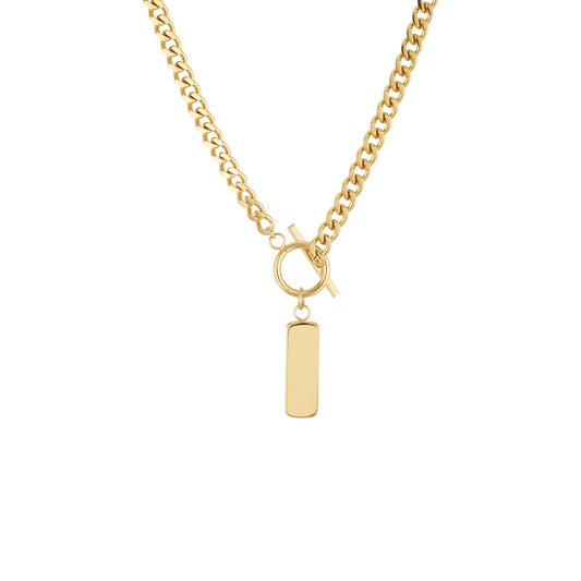 Over & Over 14k Gold Stainless Steel Men's Engravable T-Bar Necklace