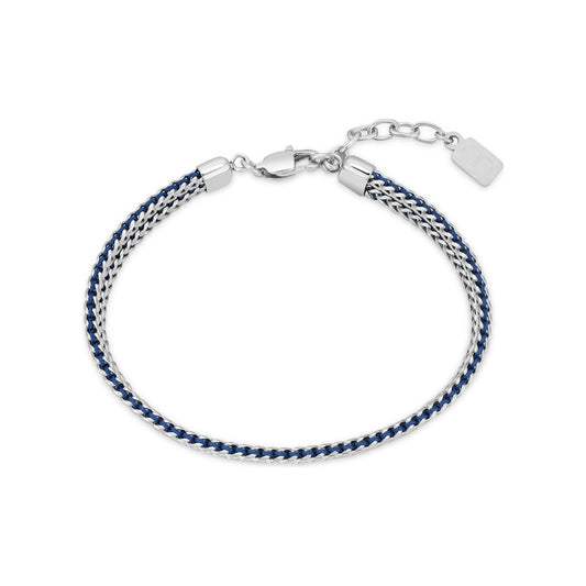 Over & Over Silver Stainless Steel Men's Blue Woven Bracelet