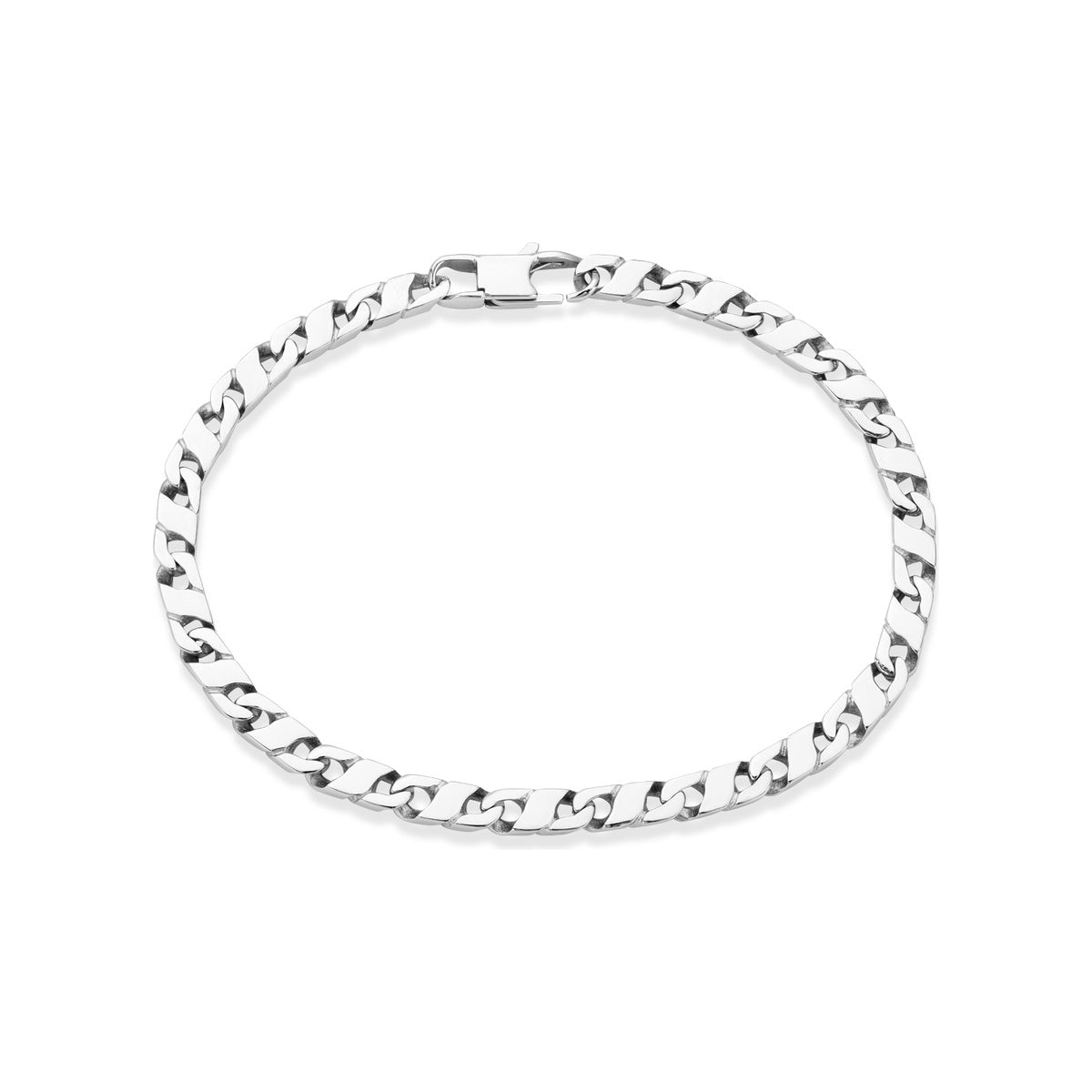 Over & Over Silver Stainless Steel Men's Flat Curb Chain Bracelet