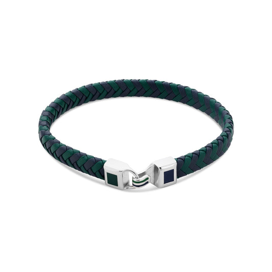 Over & Over Silver Stainless Steel Men's Blue Mix Leather Bracelet
