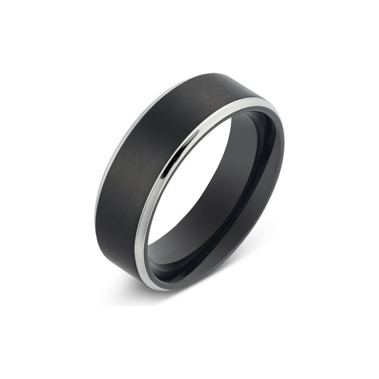 Over & Over Silver Stainless Steel Men's Matt Black Ring