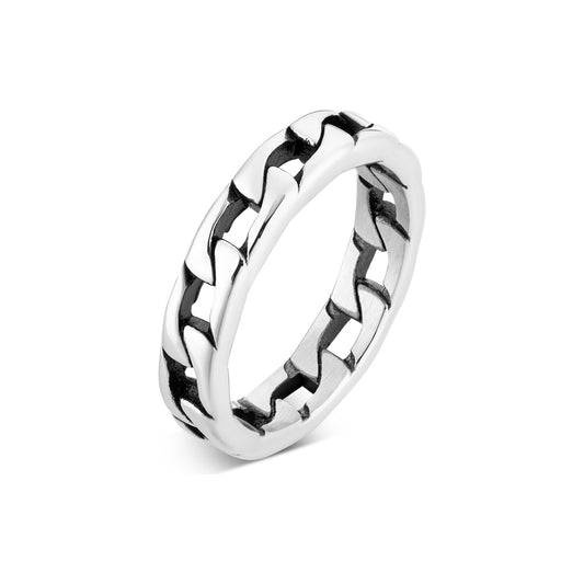 Over & Over Silver Stainless Steel Men's Oxidised Chain Ring