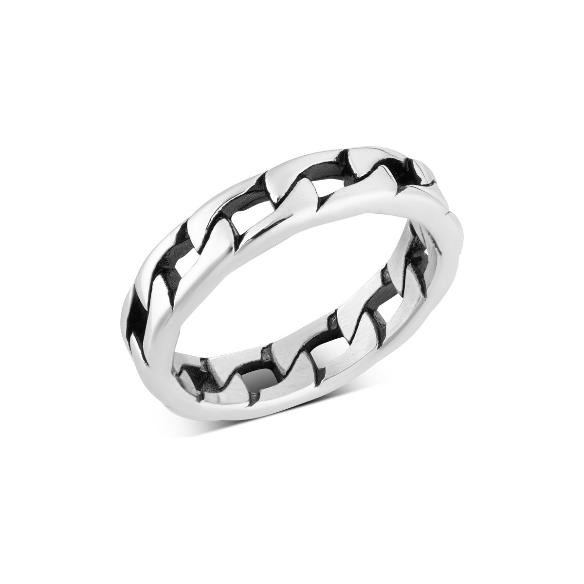 Over & Over Silver Stainless Steel Men's Oxidised Chain Ring
