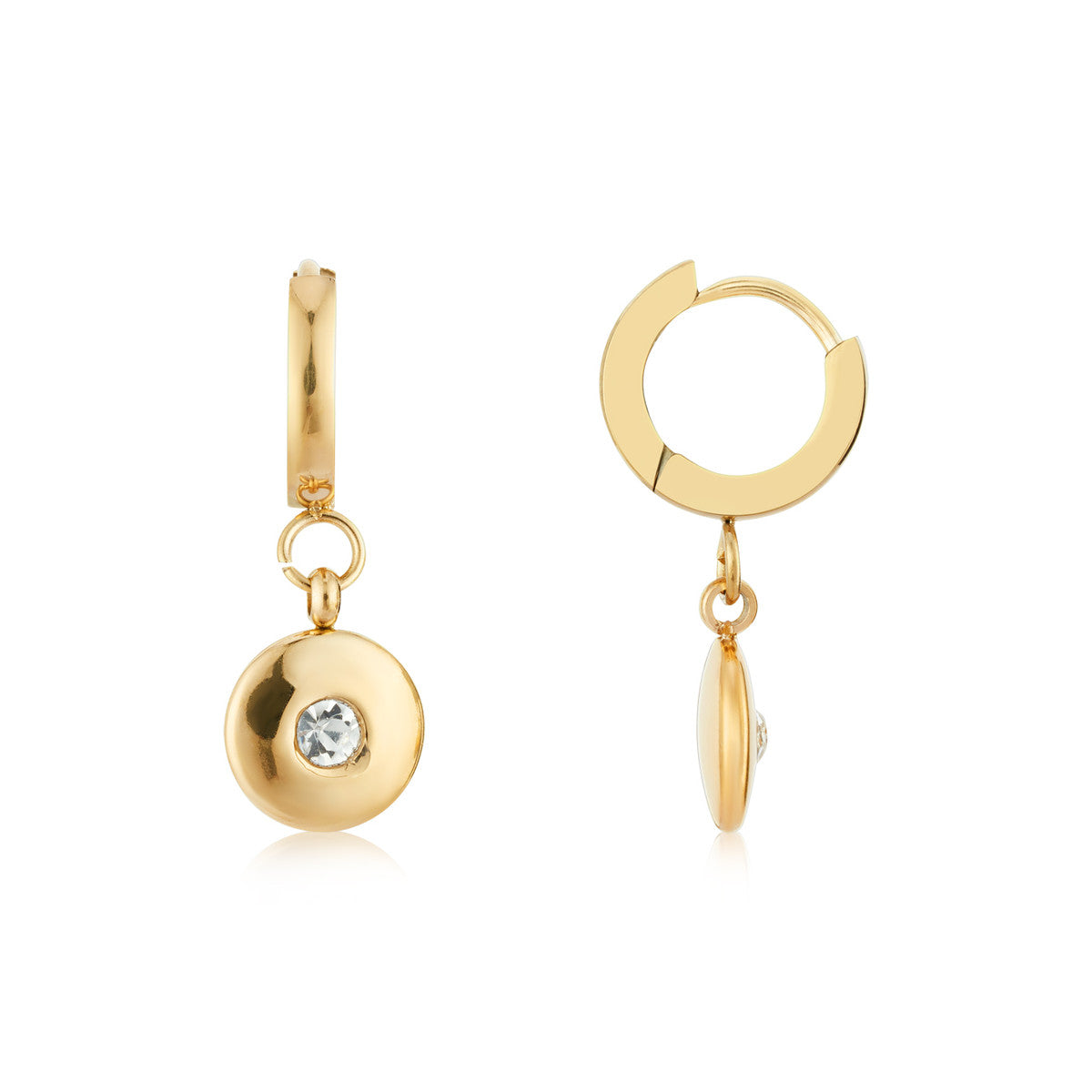 Over & Over Gold Stainless Steel CZ Puffy Circle Hoops
