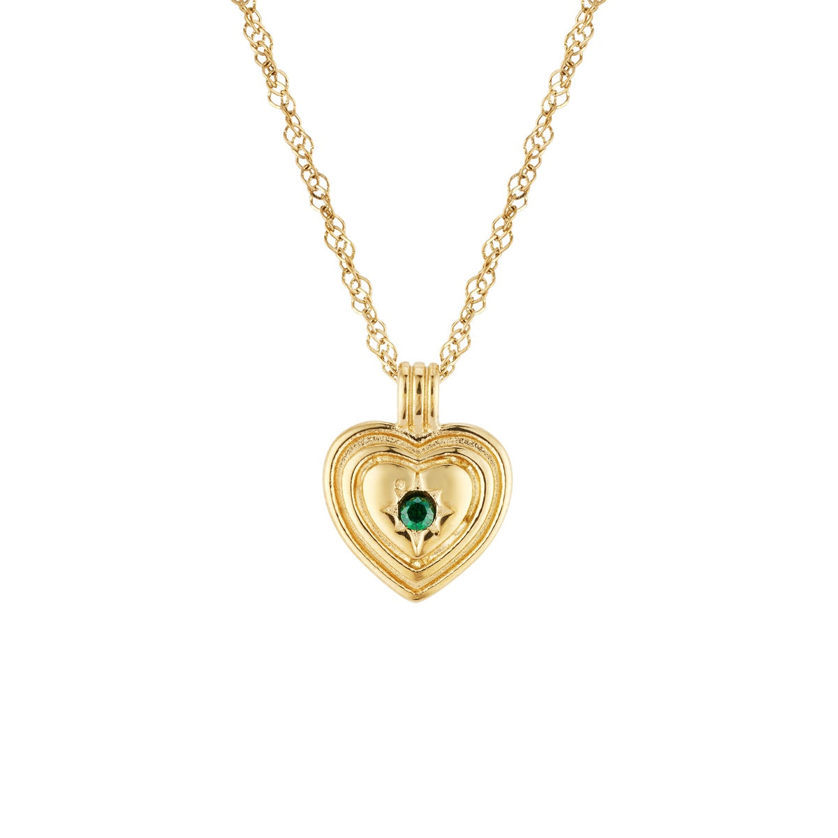 Over & Over Gold Stainless Steel Green Starburst Heart Necklace