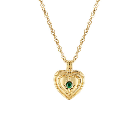 Over & Over Gold Stainless Steel Green Starburst Heart Necklace