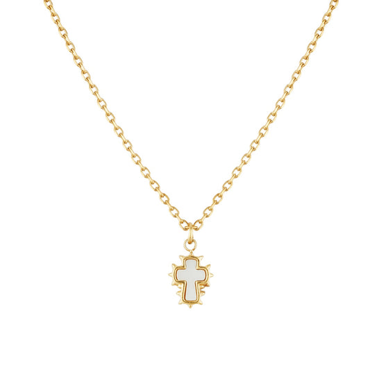 Over & Over Gold Mini Mother of Pearl Cross Necklace