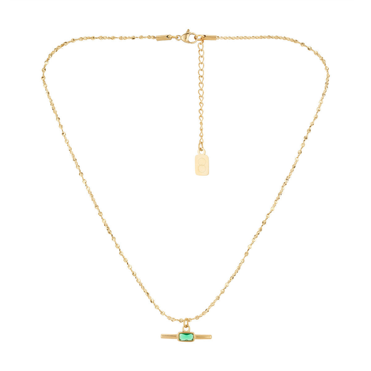 Over & Over Gold Stainless Steel Green T-Bar Necklace
