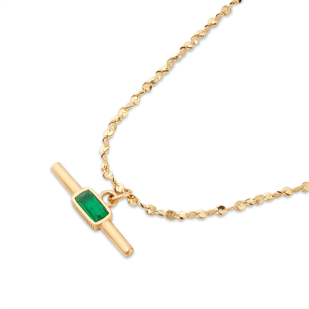 Over & Over Gold Stainless Steel Green T-Bar Necklace