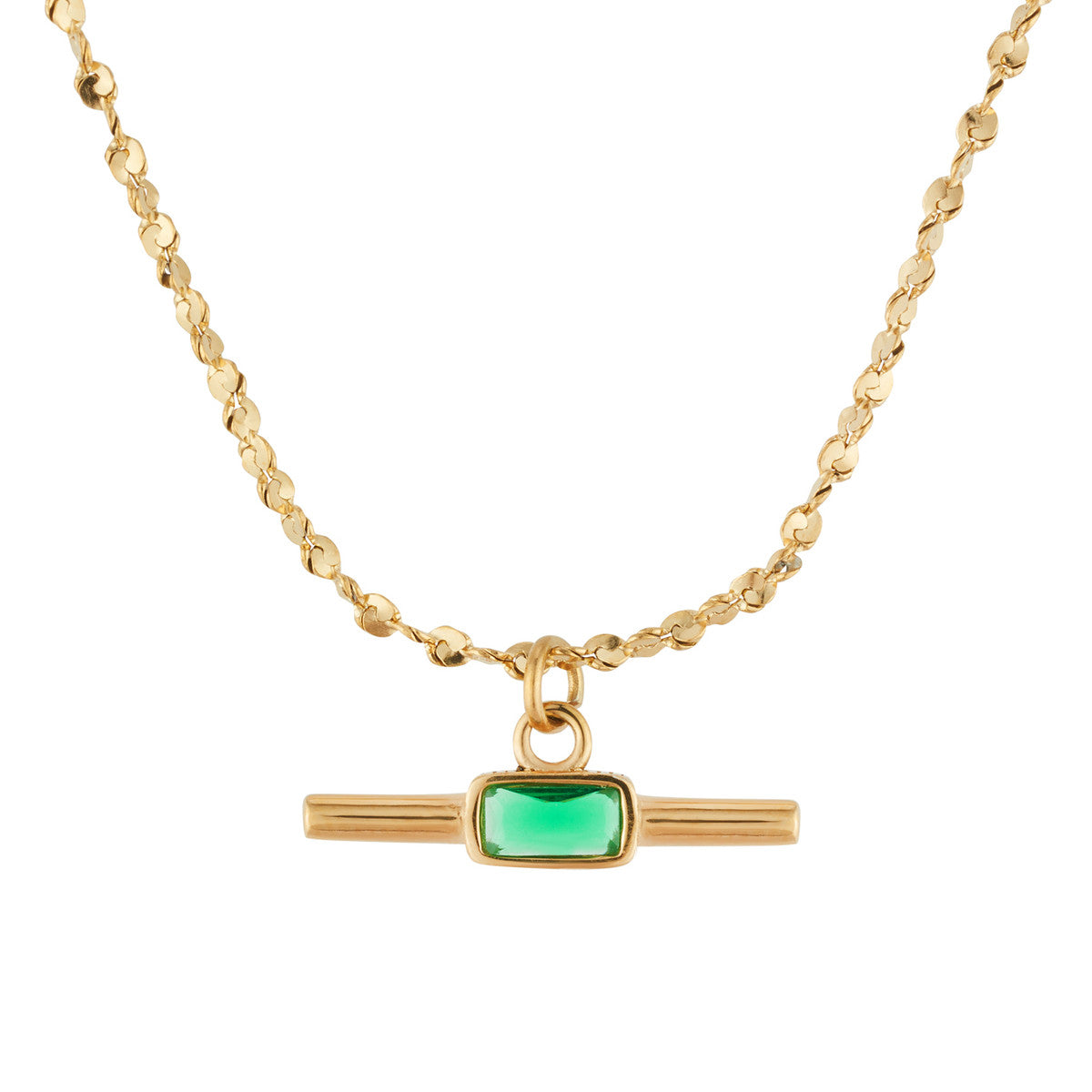 Over & Over Gold Stainless Steel Green T-Bar Necklace