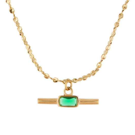 Over & Over Gold Stainless Steel Green T-Bar Necklace