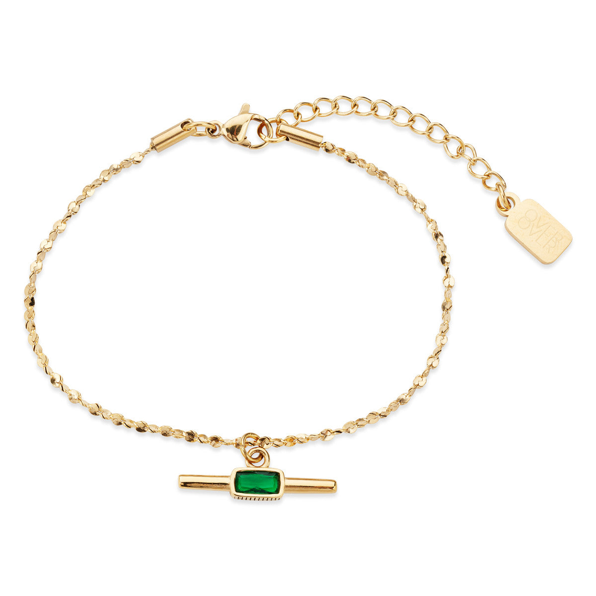 Over & Over Gold Stainless Steel Green T-Bar Bracelet