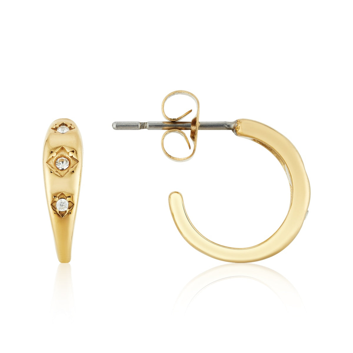 Over & Over Gold Stainless Steel Celestial CZ Hoop Earrings