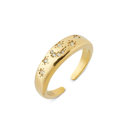 Over & Over Gold Stainless Steel Celestial CZ Puff Ring