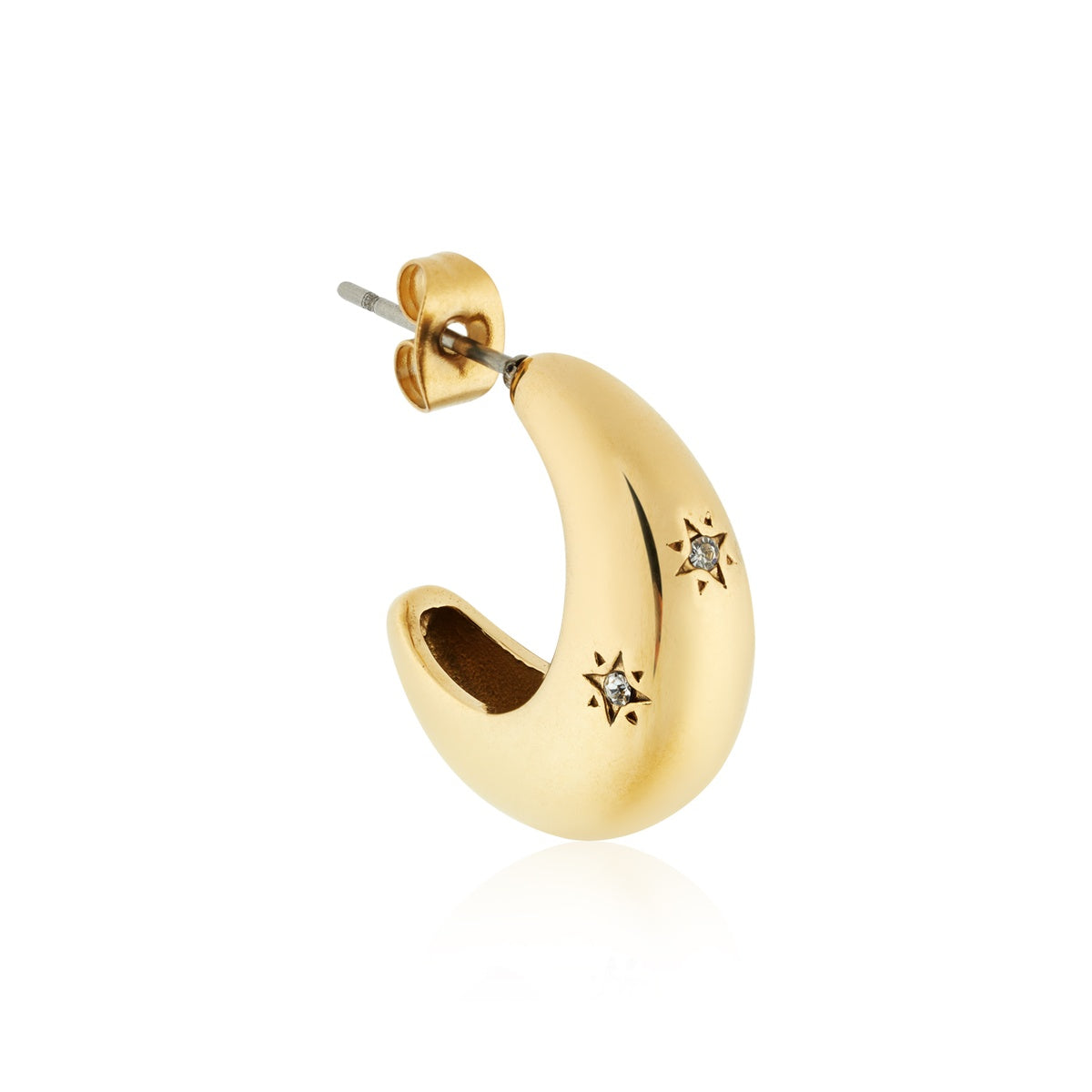 Over & Over Gold Stainless Steel Celestial CZ Puff Hoop Earrings
