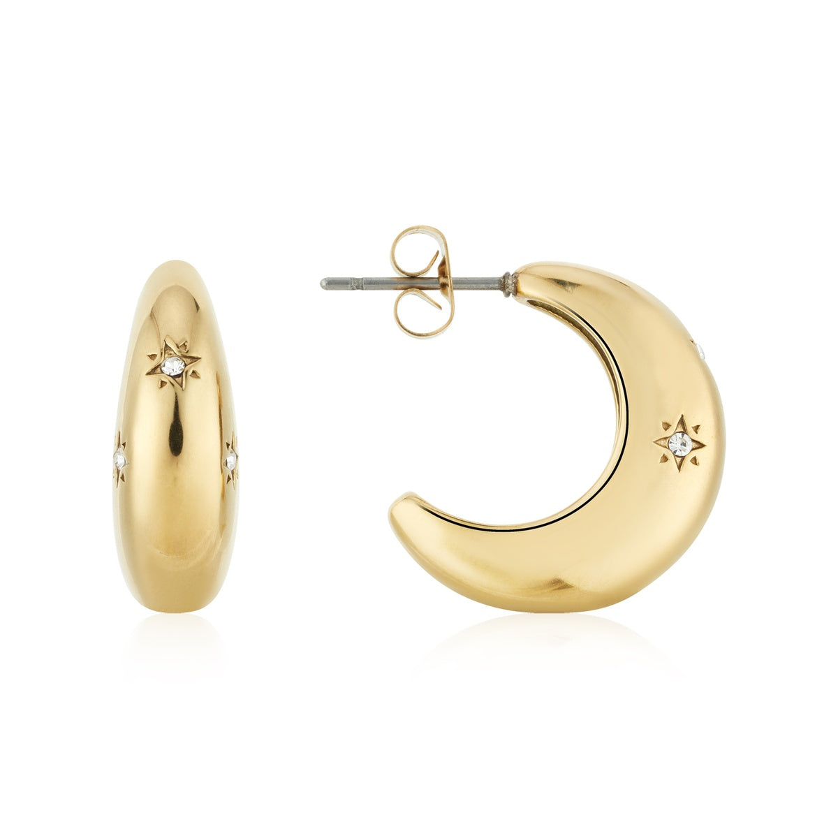 Over & Over Gold Stainless Steel Celestial CZ Puff Hoop Earrings