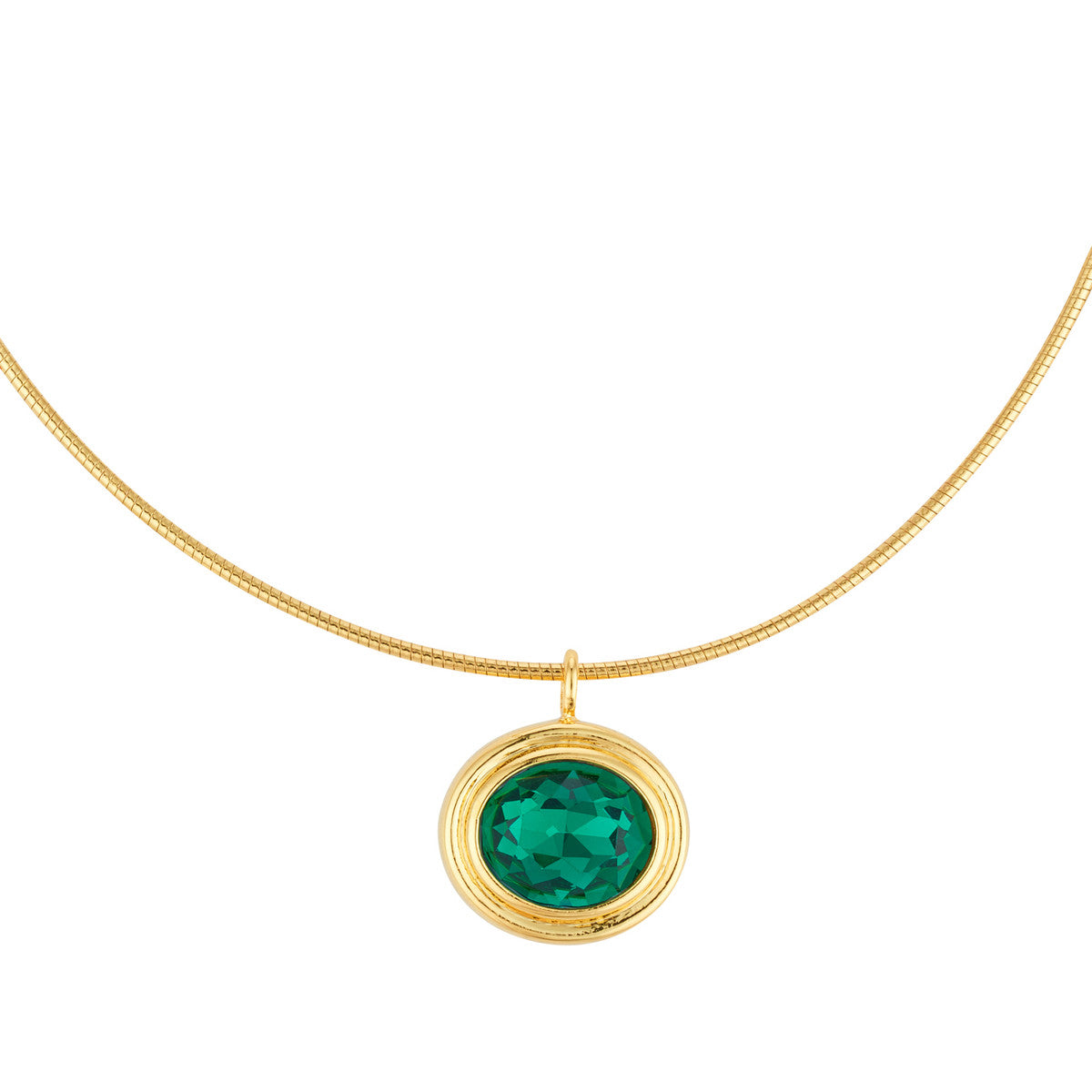 August Woods Gold Green Oval Collar Necklace