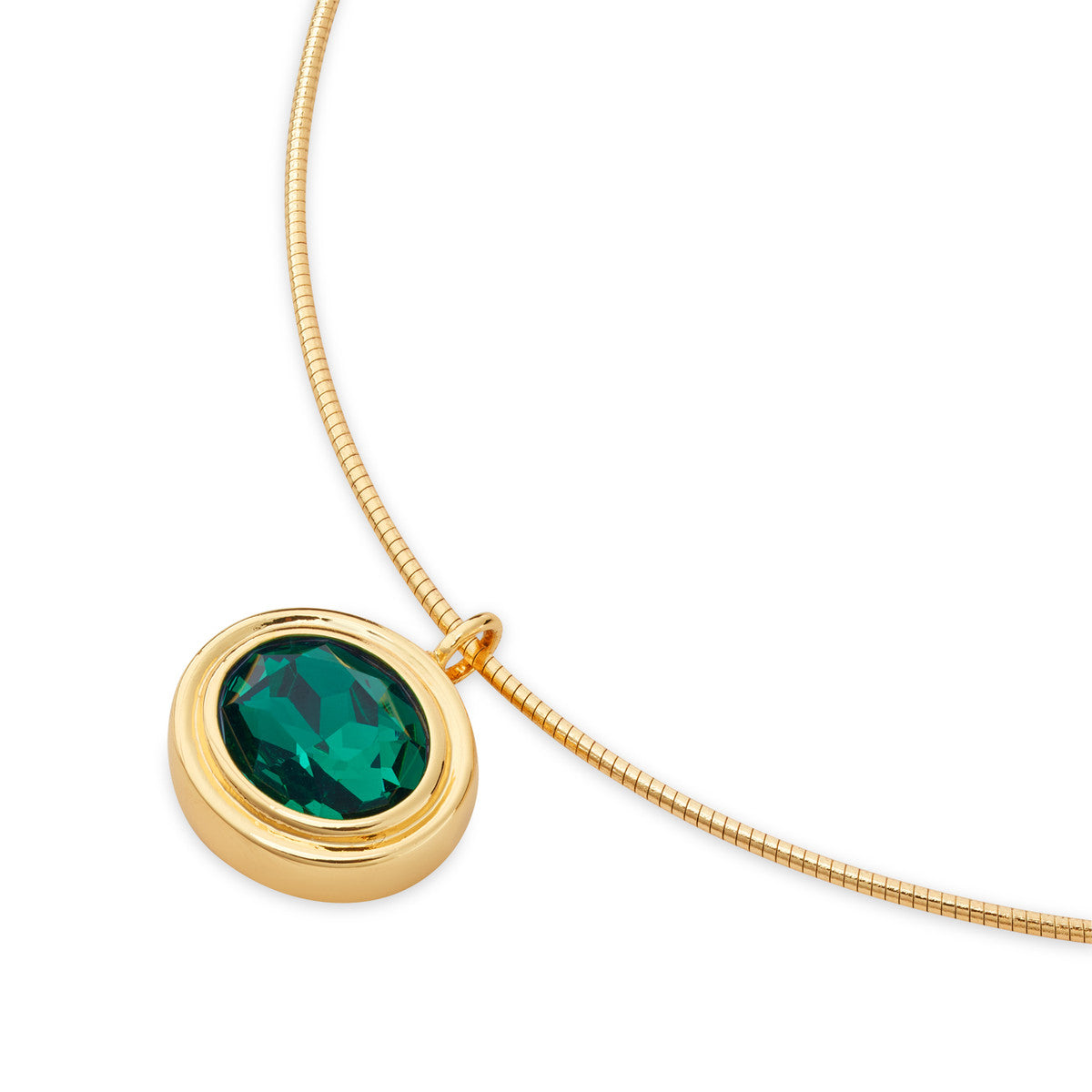 August Woods Gold Green Oval Collar Necklace