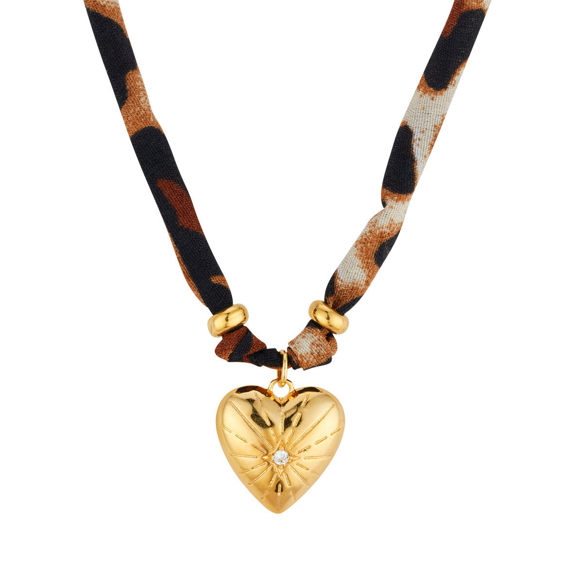 August Woods Gold Leopard Scarf Crystal Heart Necklace