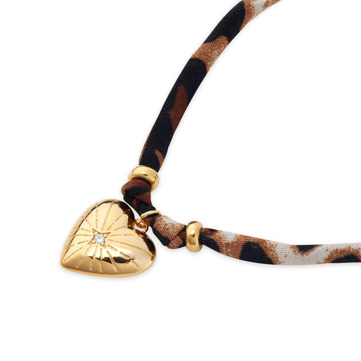 August Woods Gold Leopard Scarf Crystal Heart Necklace