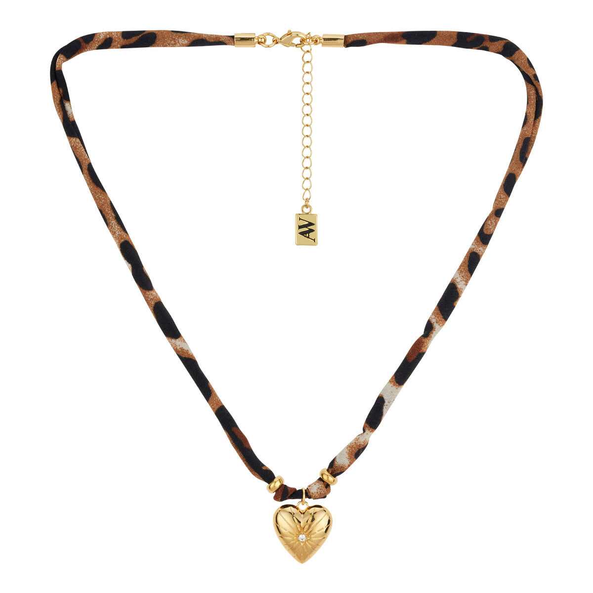 August Woods Gold Leopard Scarf Crystal Heart Necklace