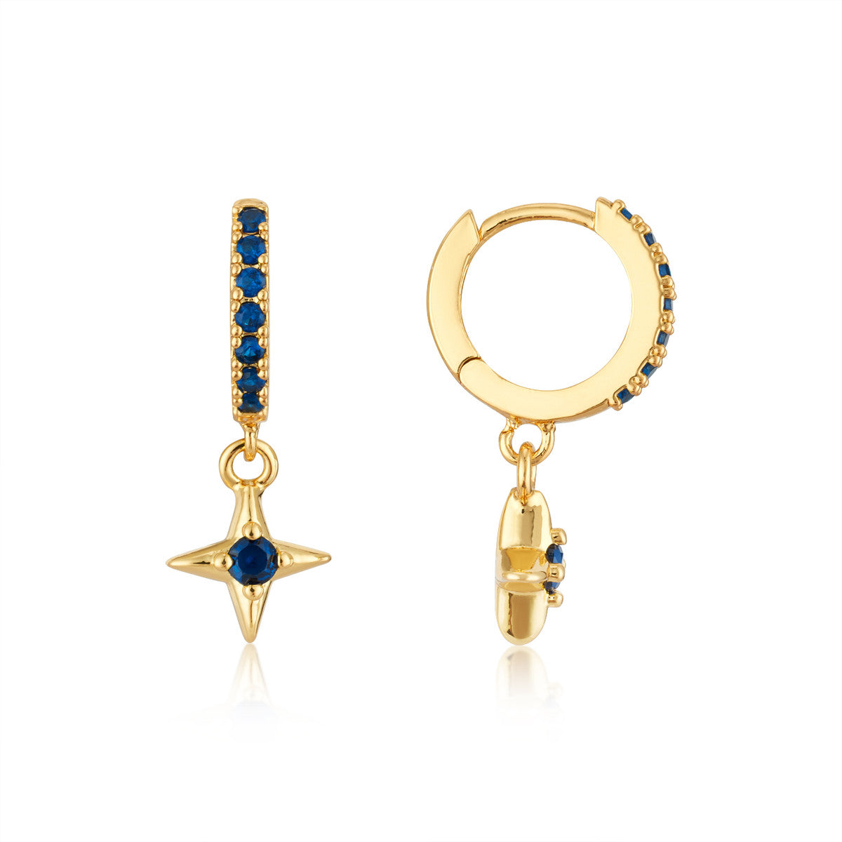August Woods Gold Blue CZ Star Hoop Earrings
