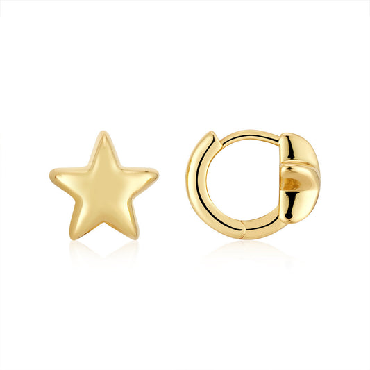 August Woods Gold Puffed Star Huggie Hoop Earrings