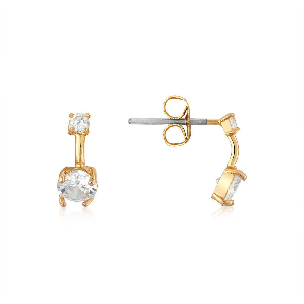 August Woods Gold Claw-Set Solitaire Drop Earrings