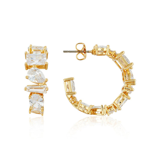 August Woods Gold Mixed Cut CZ Hoop Earrings