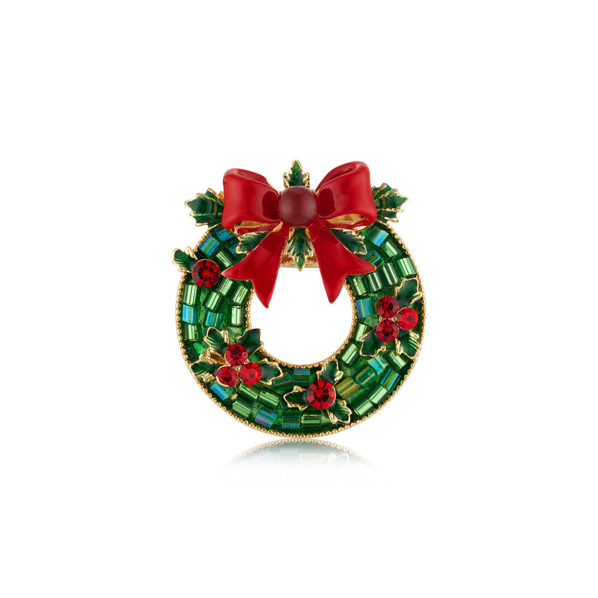 August Woods Gold Christmas Wreath Brooch on Card