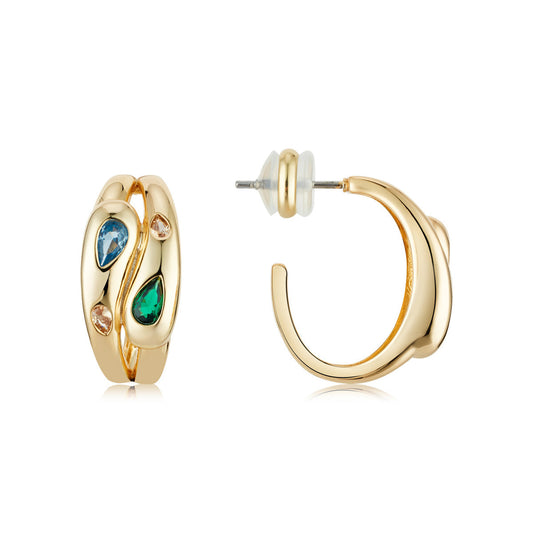 August Woods Gold Green Gemset CZ Dome Hoop Earrings