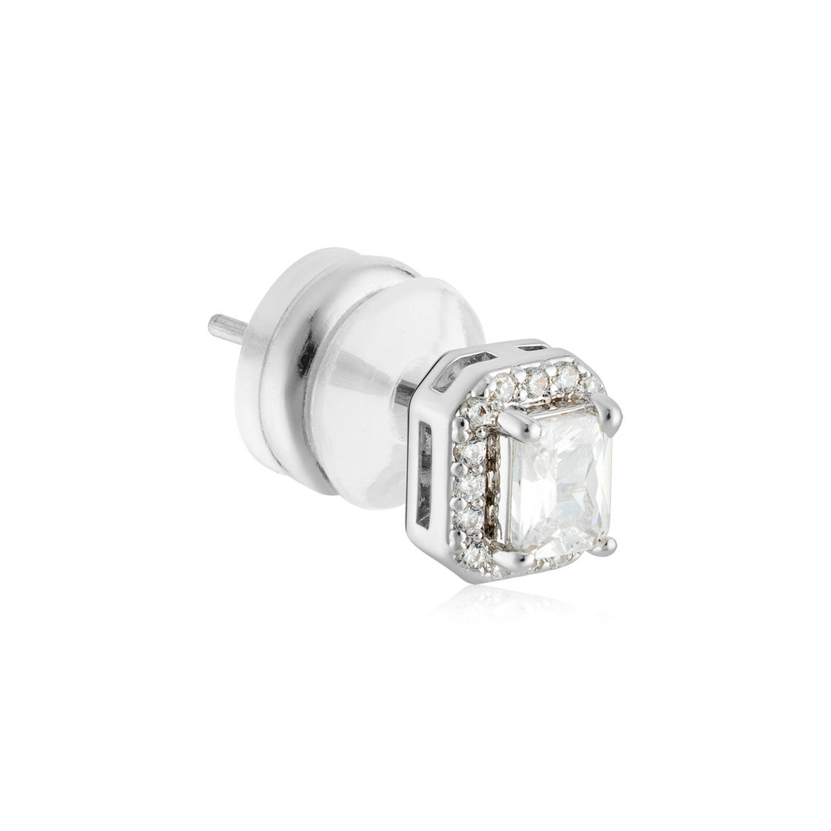 August Woods Silver Rectangle CZ Halo Stud Earrings