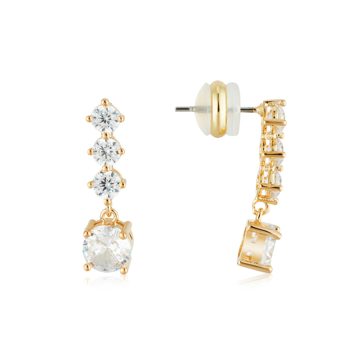 August Woods Gold 4 CZ Solitaire Drop Earrings