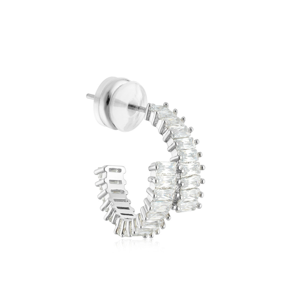 August Woods Silver Baguette Half Hoop Earrings