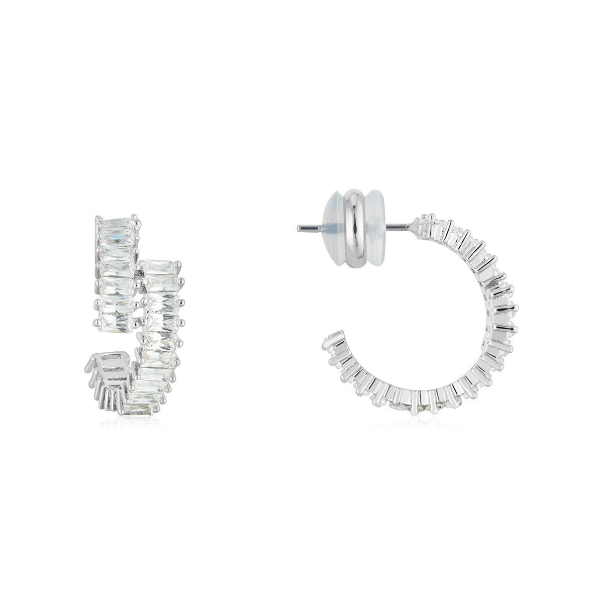August Woods Silver Baguette Half Hoop Earrings