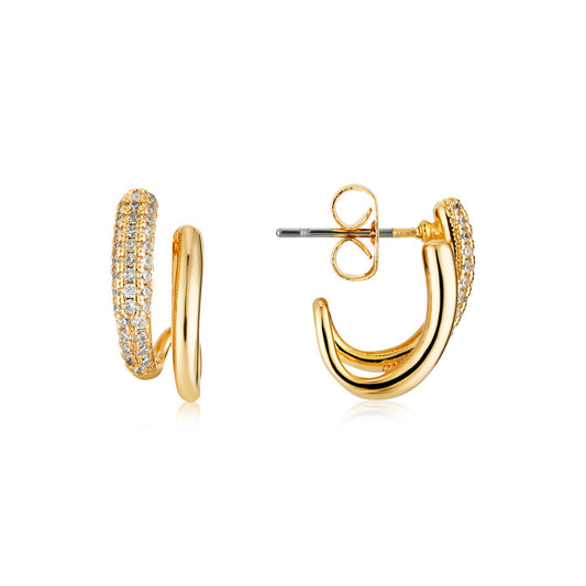 August Woods Gold Pavé Crossover Hoop Earrings
