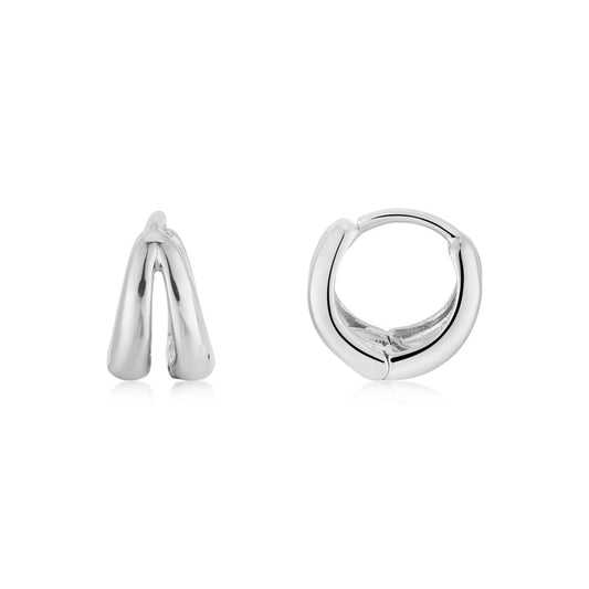 August Woods Silver Double Huggie Hoop Earrings