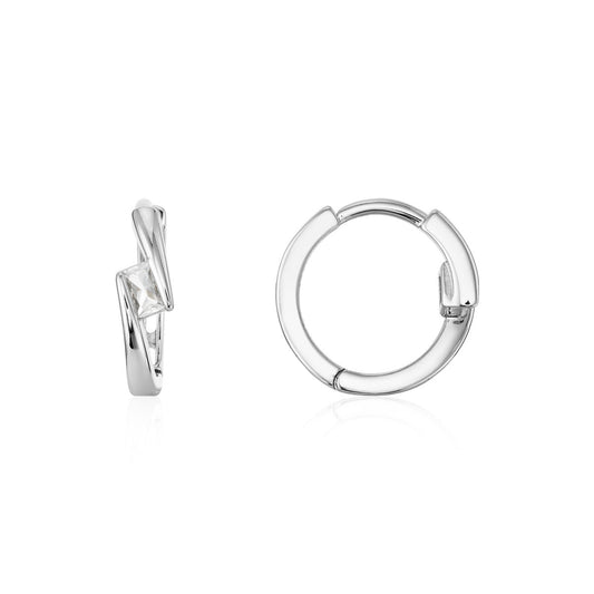 August Woods Silver Square CZ Wrap Hoop Earrings