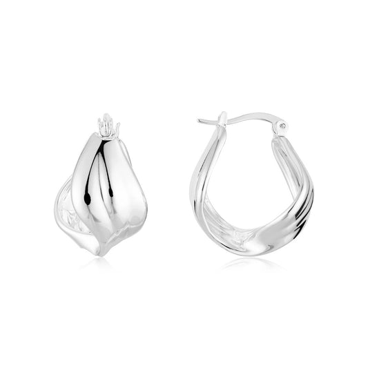 August Woods Silver Molten Curve Hoop Earrings