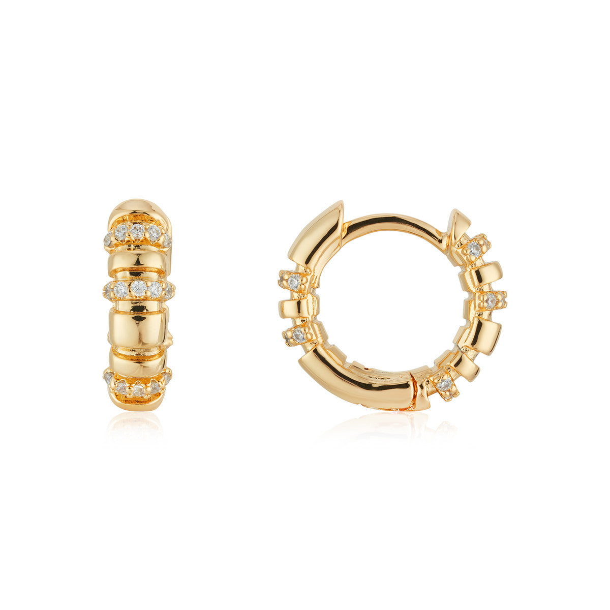August Woods Gold Pavé Ridge Hoop Earrings
