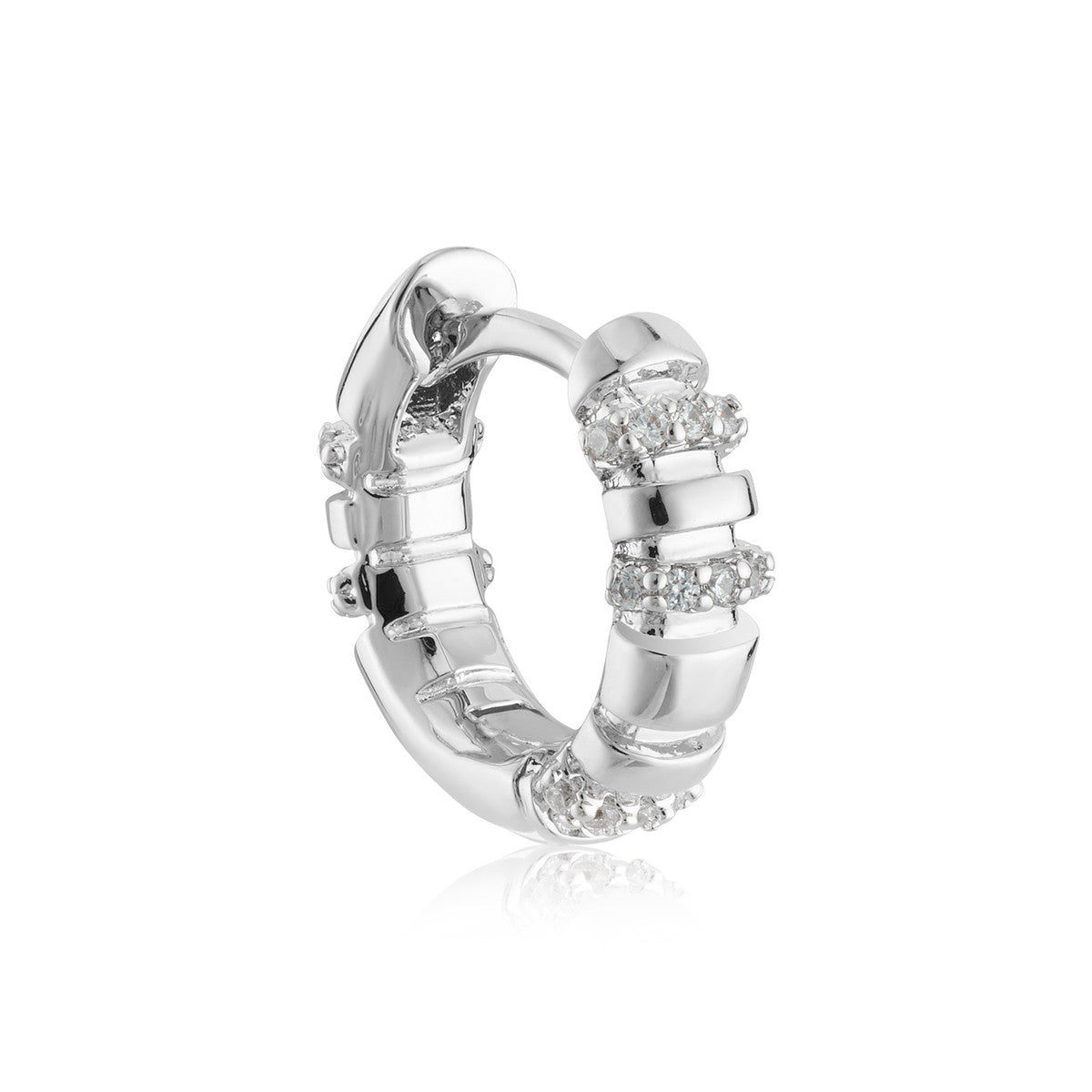 August Woods Silver Pavé Ridge Hoop Earrings